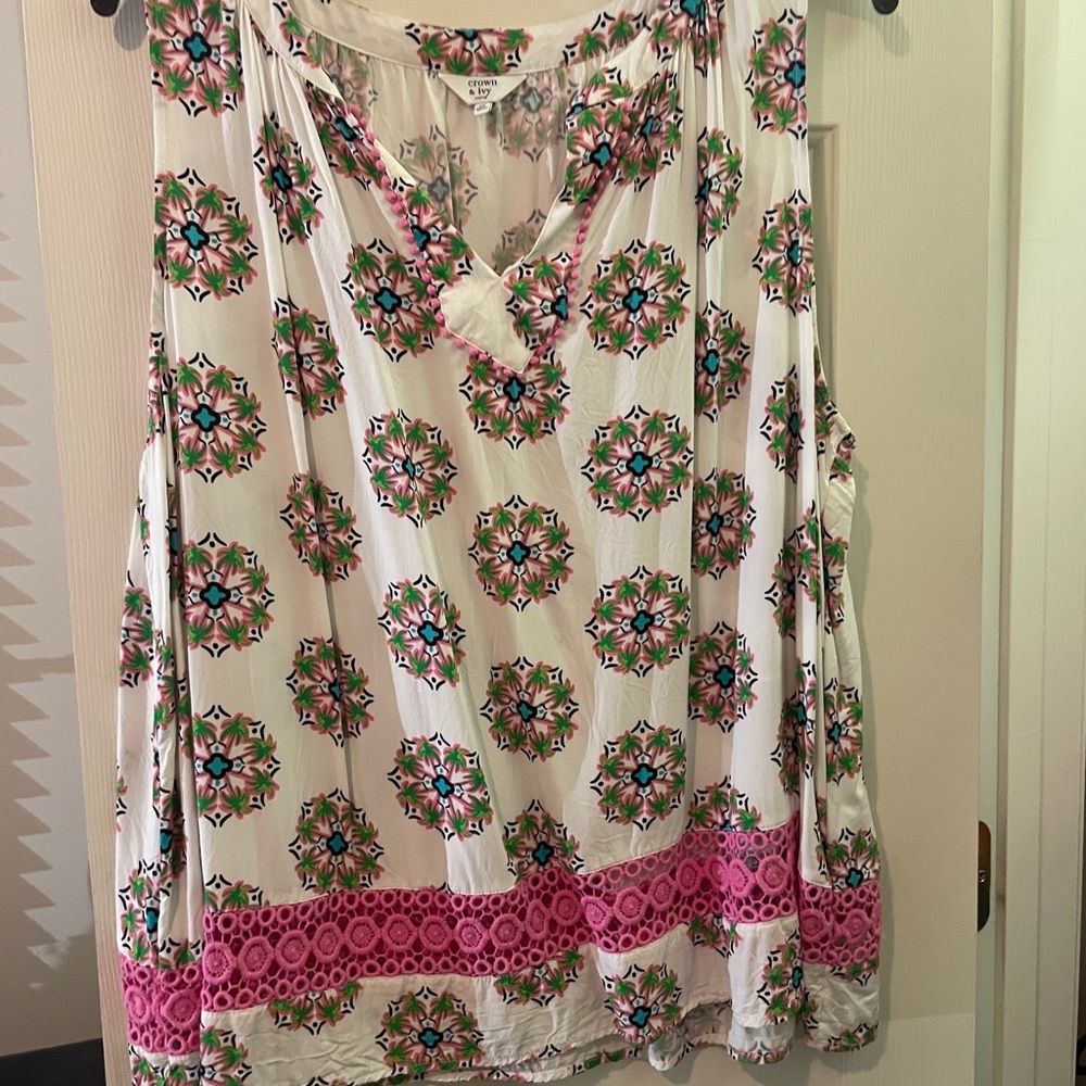Crown & Ivy Floral Top with Green and Pink